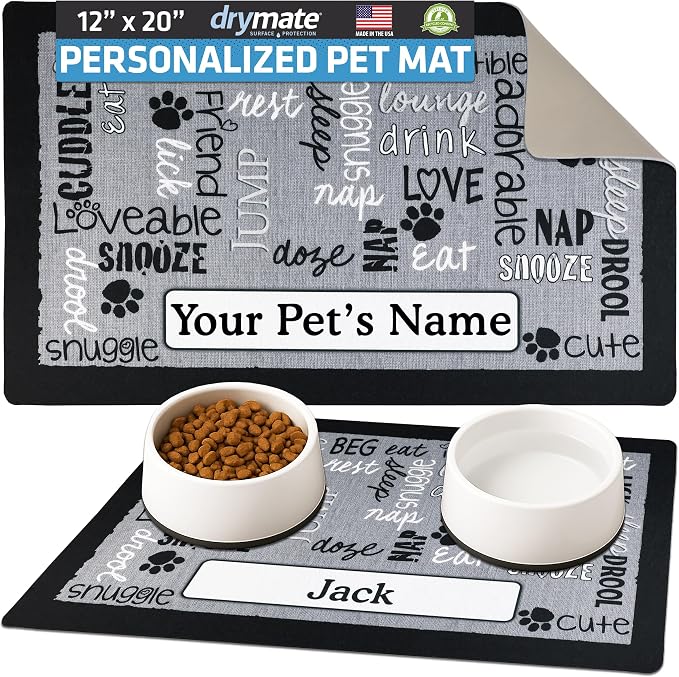 Drymate Personalized Pet Bowl Placemat, Custom Dog & Cat Food Feeding Mat by Drymate