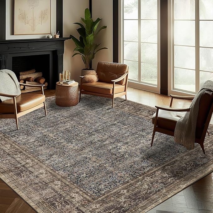 Washable Area Rug 10'x14' Boho Design Non-Shedding Easy Care Ideal by CHAMPLANT
