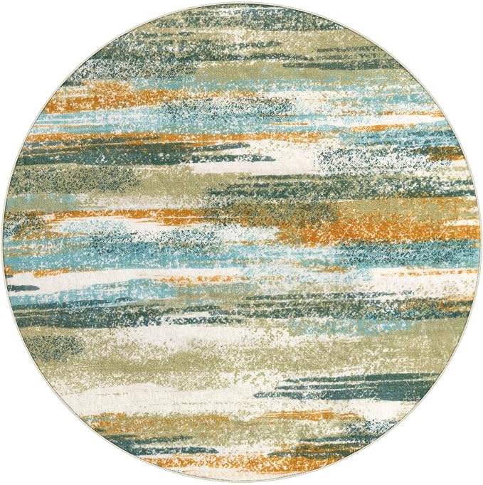 Modern Abstract Round Rug 6Ft, Soft Circular Dining Room Rug Thin Print Faux - Image 9