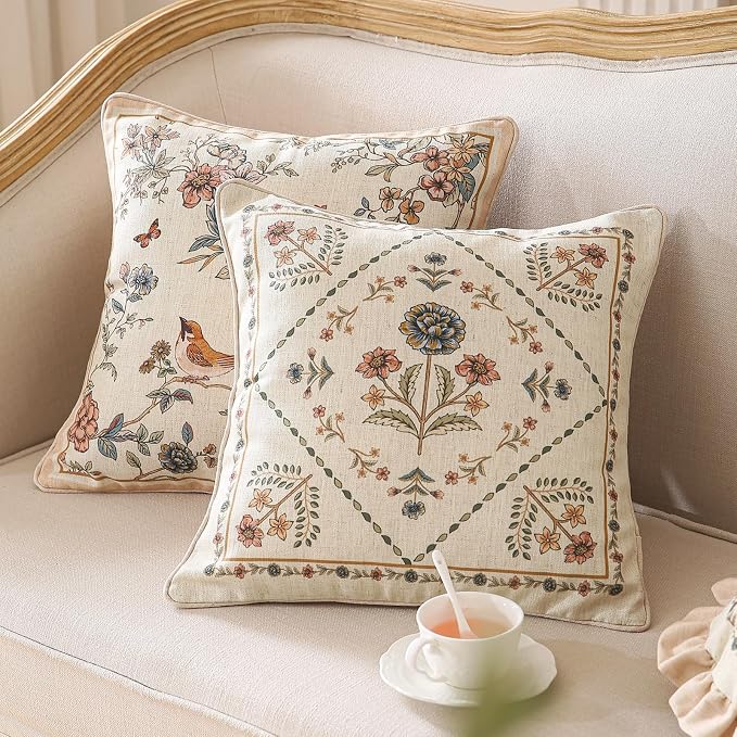 ISAENNE Design Square Floral Linen Throw Pillow Covers 18"x18" Pack of 2 - Image 7