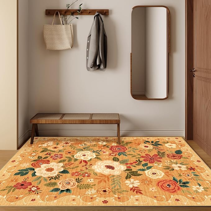 DUKINO 4x6 Area Rug, Lightweight Non Slip Washable Floral Rug, Indoor Low Pile - Image 7