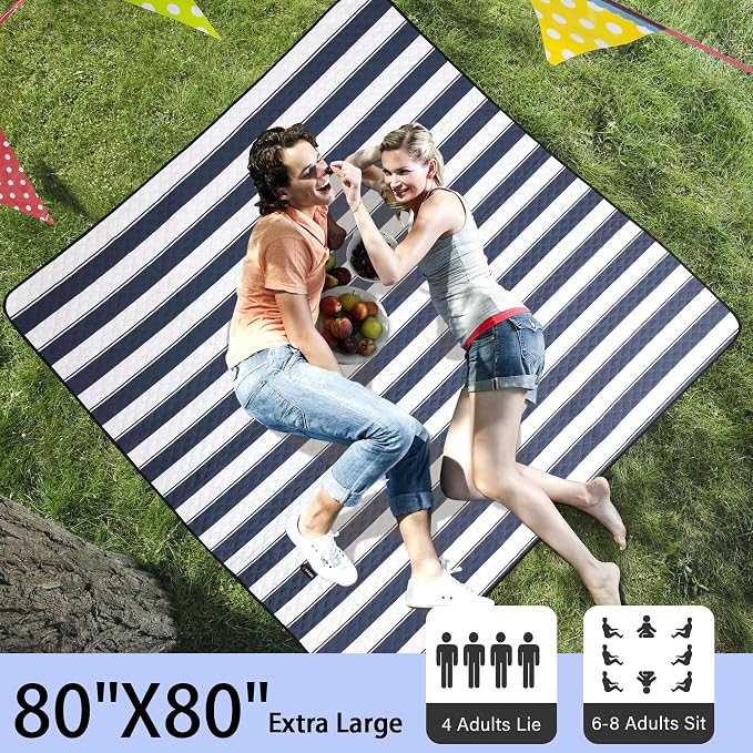 HX&OD Outdoor Picnic Blanket Extra Large, 80”x80” Waterproof Picnic Mat - Image 2