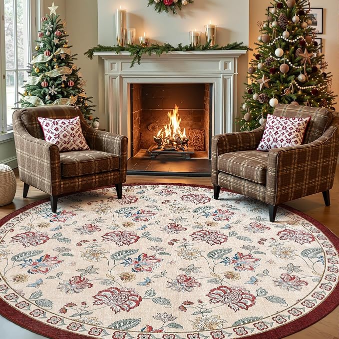 jinchan Elora 7ft Floral Round Rug by JINCHAN