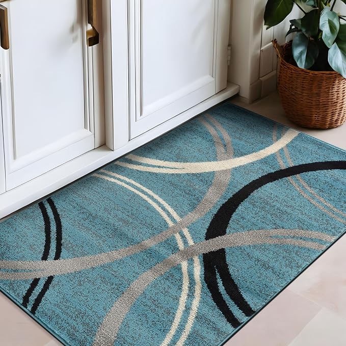 Rugshop Modern Wavy Circles Design Accent Rug, Fade-Resistant Carpet - Image 7