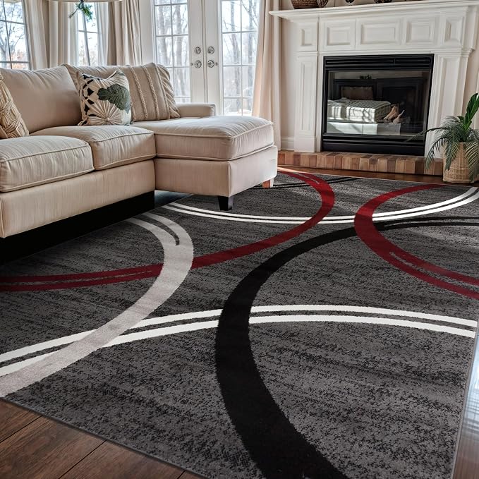Rugshop Modern Wavy Circles Design Non-Shedding Area Rug, Carpet by Rugshop