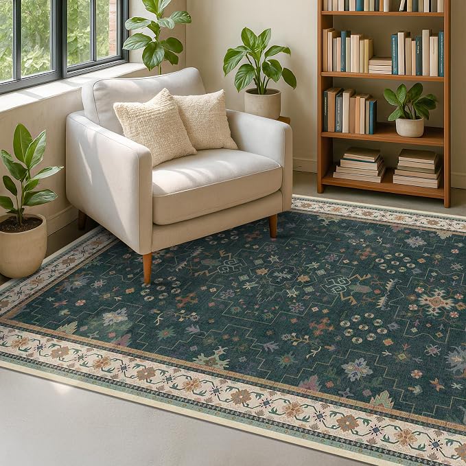 Dark Green Oushak 5x8 Living Room Rug - Image 8