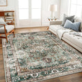 Washable Area Rug 5'x7' Green Retro Boho Chic Medallion Distressed Design by CHAMPLANT