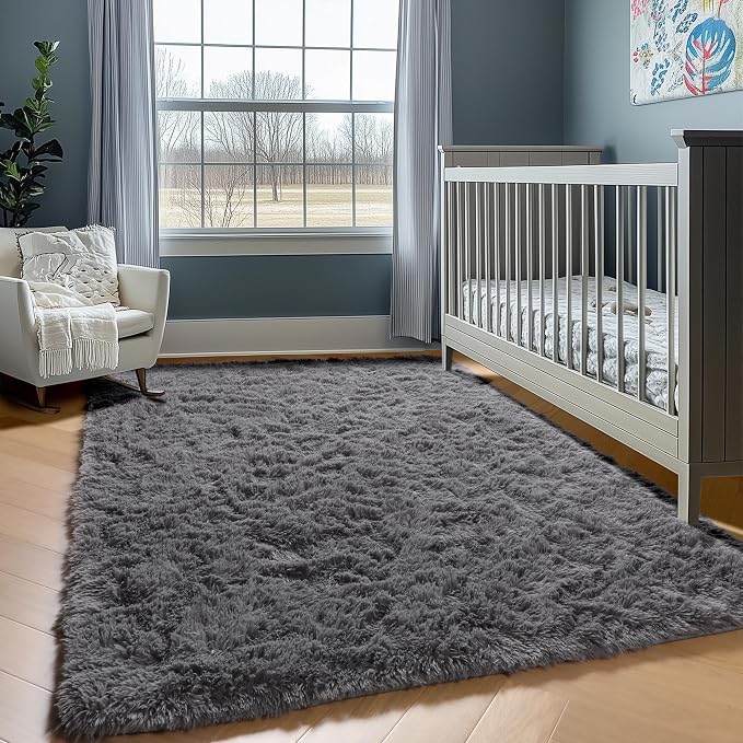 ONASAR Grey 3x5 Rugs for Bedroom, Fluffy Washable Gray Bedside Area Rug - Image 6