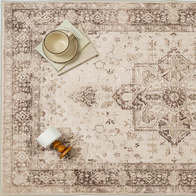 Brown 6x9 Area Rug Washable Vintage Living Room Carpet Non Slip Retro - Image 5