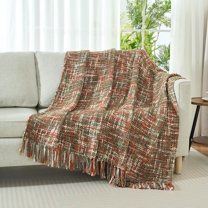 Multi-Color Orange Cable Knitted Throw Blanket - Image 7