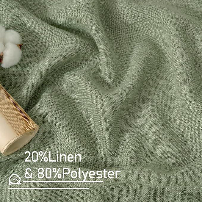 LAMIT Sage Green Linen Curtains 48 Inch Length 2 Panels, Light Filtering Panels - Image 2