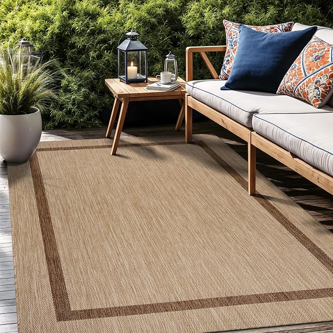 Bordered Outdoor Rug 9x12 Washable Outside Carpet - Image 6