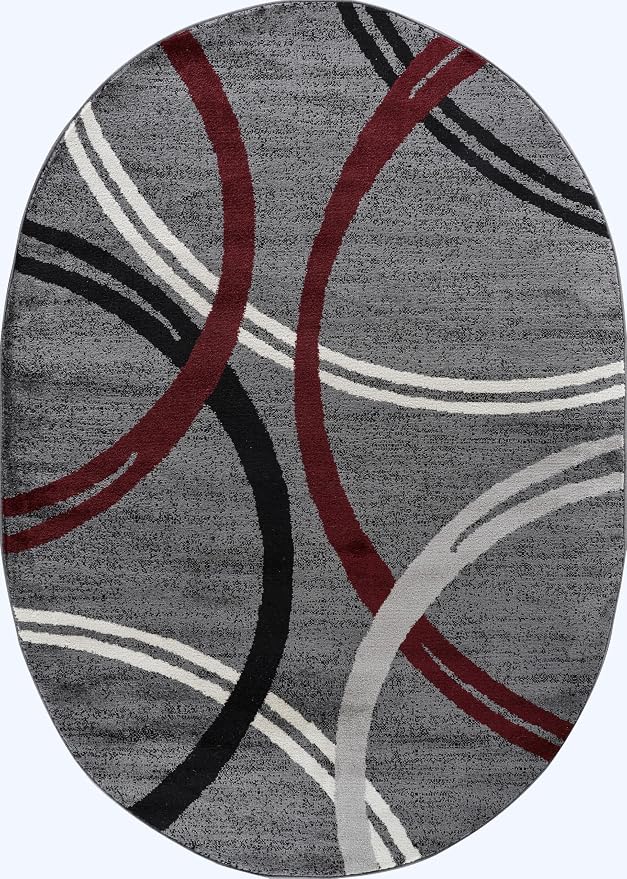 Rugshop Modern Wavy Circles Design Non-Shedding Oval Rug, Carpet - Image 2
