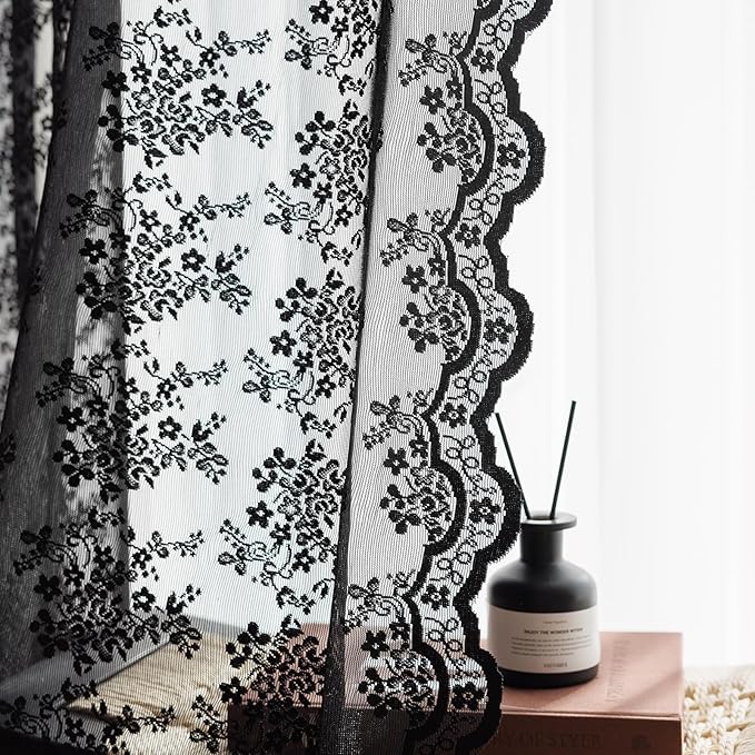 Anmao Vintage Lace Curtains 54 Inches Long 2 Panels Set, Romantic Elegant Light - Image 5