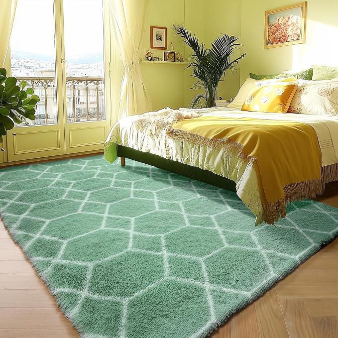 ONASAR Rugs for Living Room Bedroom, 5x8 Washable Fluffy Sage Green and White - Image 4
