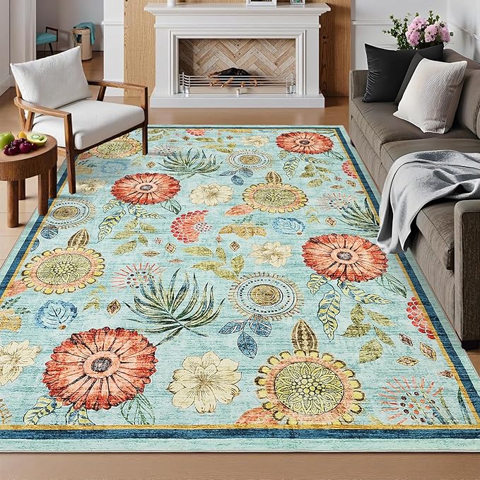 GarveeHome 4x6 Floral Washable Area Rug: Large Living Room Area Rug by GarveeHome