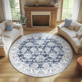 jinchan Fiora Round Rug 7ft Area Rugs Vintage Floral Distressed Design Machine by JINCHAN
