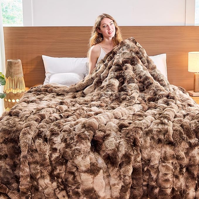 Lotus Karen Faux Fur Throw Blanket Tie-Dye Dark Coffee - Image 4