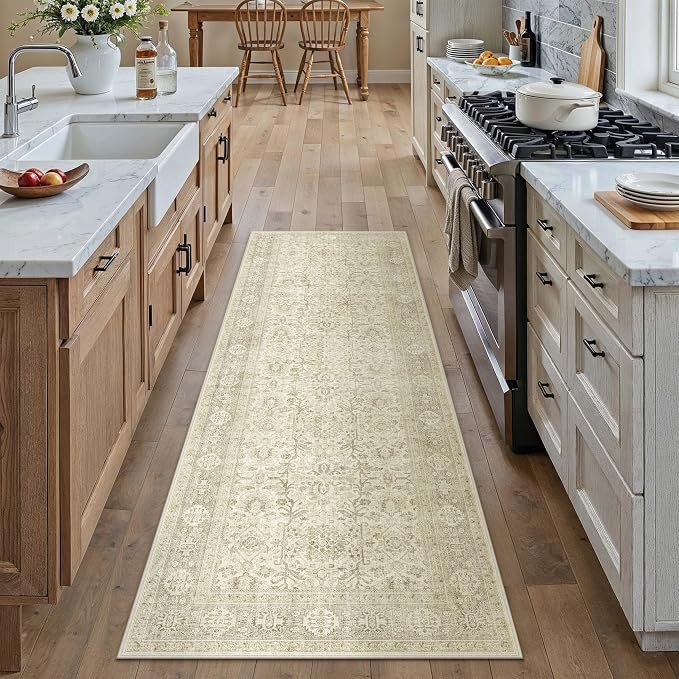 Beige Runner Rug 2x6 Vintage Area Carpet Hallway Long Indoor Kitchen Washable - Image 5