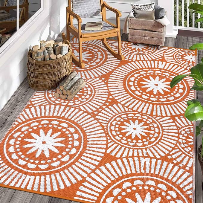 Ileading Outdoor Plastic Straw Rug 6x9ft Modern Geometric Style Reversible by Ileading