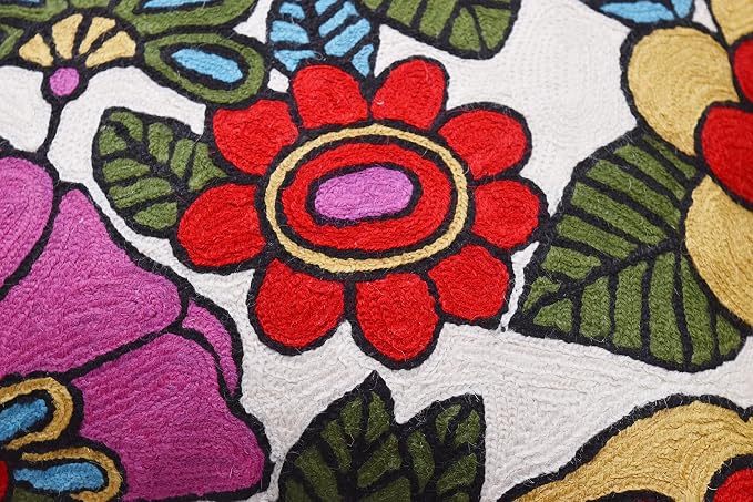 Floral Pillow Cover Handembroidered Wool 18x18 - Image 8