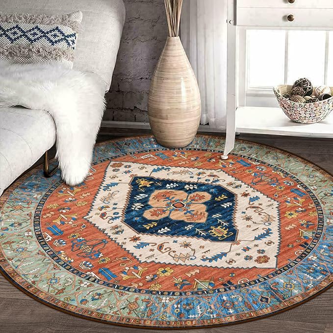 Lahome Boho Washable 5Ft Round Area Rug, Non-Slip Throw Untra-Thin Round Carpet - Image 7