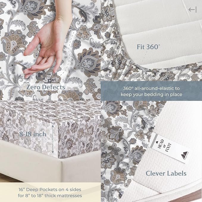 Mayfair Linen 100% Cotton Printed Bed Sheets Twin XL Set - Image 6
