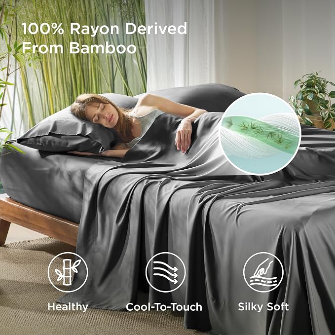 Bedsure Queen Sheet Set, Rayon Derived from Bamboo, Cooling Sheets, Breathable - Image 3