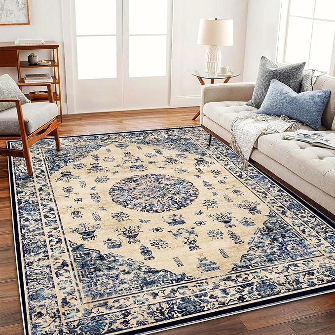 Washable Area Rug 4'x6' Traditional Floor Cover Foldable Thin Rugs Retro - Image 3