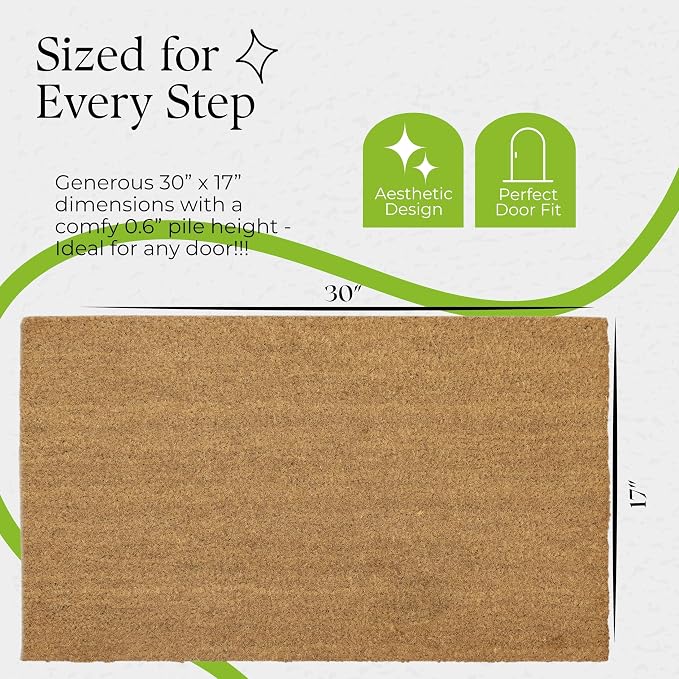 Coir Door Mats 17" X 30", Non-Slip Sturdy, PVC Backed, Heavy Duty, Plain Mat - Image 5