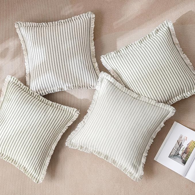 MIULEE Pack of 2 Olive Green Christmas Pillow Covers 18x18 Inch Striped - Image 8