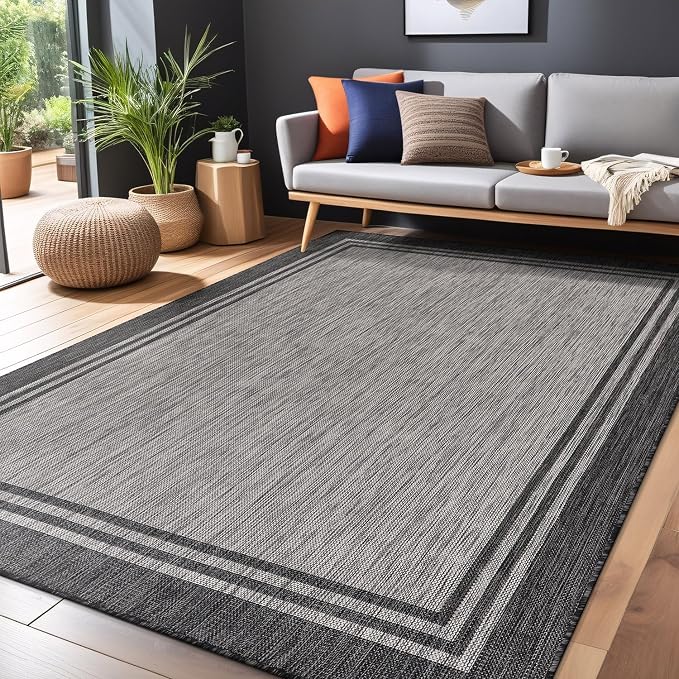 Bordered Outdoor Rug 5x7 Washable Outside Carpet - Image 5