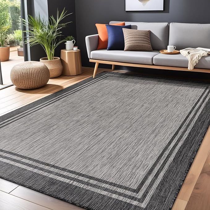 Bordered Outdoor Rug 6x9 Washable Outside Carpet - Image 5