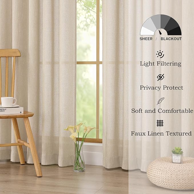 Simplebrand Natural Faux Linen Textured Semi Sheer Curtains 108 Inches Long 2 - Image 9