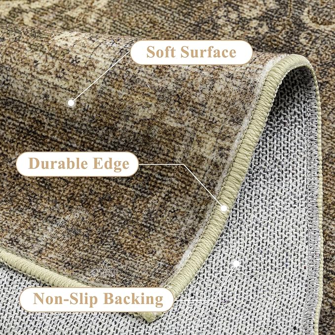 Vintage Area Rug 9x12 Washable Brown Living Room Carpet Large Indoor Non Slip - Image 6