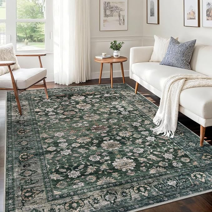 KUTA 5x7 Area Rugs Dark Green, Vintage Washable Rugs by KUTA