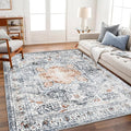Area Rug 9x12 Washable Orange Gray Vintage Traditional Mat Distressed Indoor by CHAMPLANT