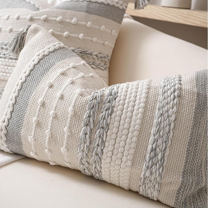 BlissBlush Gray Boho Decorative Throw Pillow Cover 22x22 Square Farmhouse - Image 9