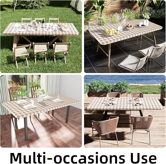 Smiry Rectangle Picnic Table Cloth, Elastic Waterproof Fitted Vinyl Tablecloths - Image 5