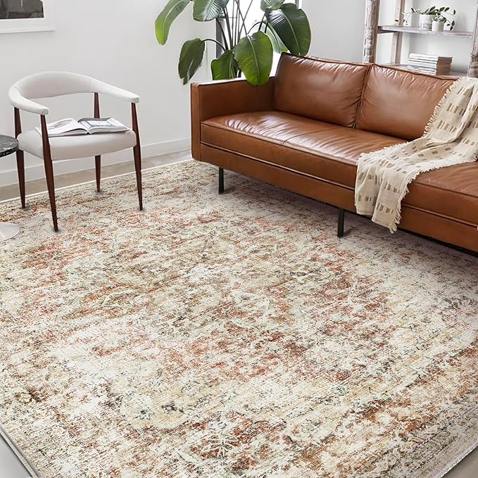 Washable Area Rug 9'x12' Retro Boho Design Non-Shedding Easy Care Ideal - Image 2