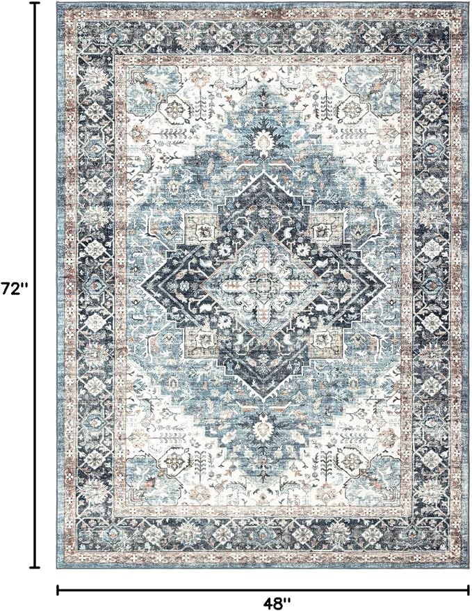 Area Rug 4×6, Vintage Boho Rug, Ultra-Soft Low Pile, Non Slip, Stain Resistant - Image 2