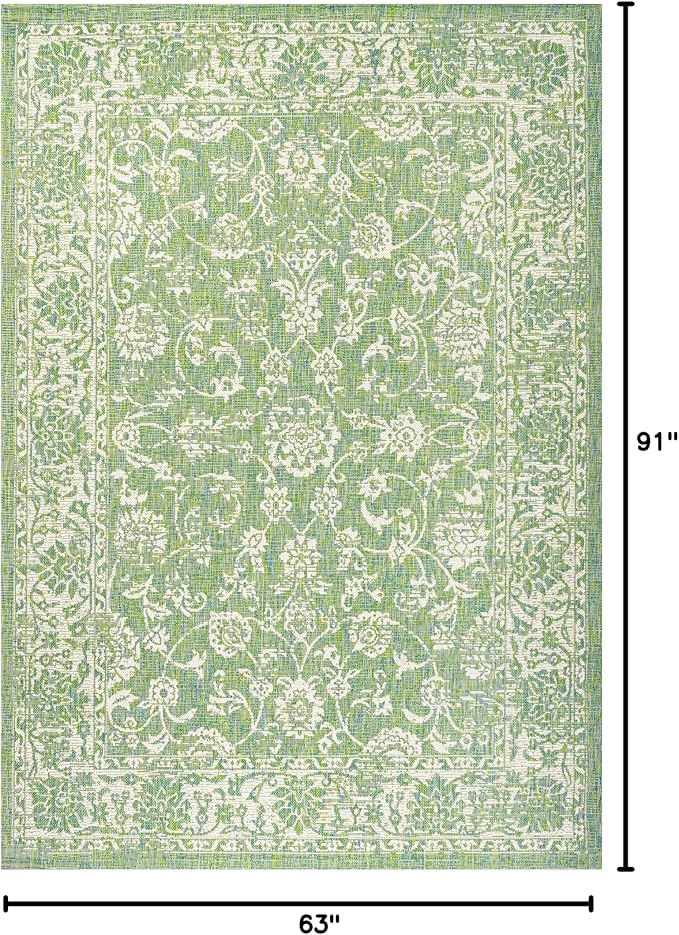 JONATHAN Y Weave Floral Indoor Outdoor Area Rug 5X8 Cream/Green, Tela Bohemian - Image 2