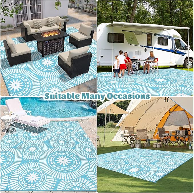 Ileading Large Plastic Outdoor Rug 8x10ft Modern Geometric Style Reversible - Image 8