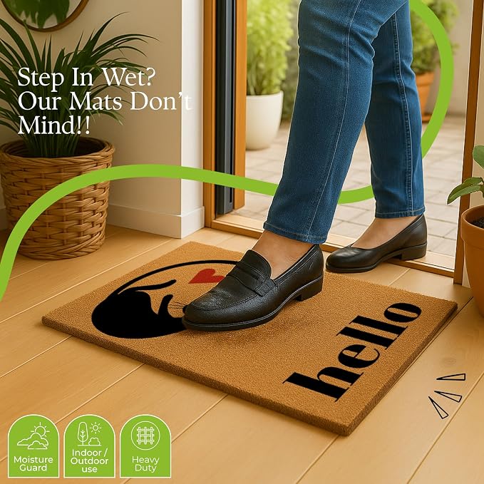 Coir Door Mats 17" X 30", Non-Slip Sturdy, PVC Backed Heavy Duty, Love of Cats - Image 8