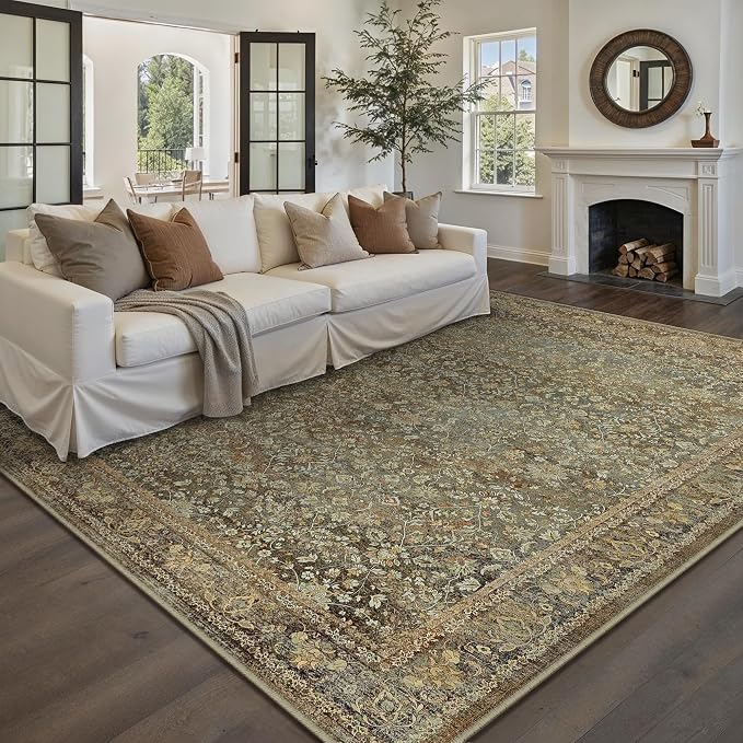 Area Rug 6x9 Brown Living Room Washable Vintage Carpet Non Slip Indoor Retro - Image 4