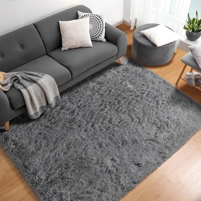 ONASAR Grey 3x5 Rugs for Bedroom, Fluffy Washable Gray Bedside Area Rug - Image 4