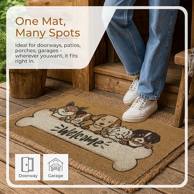 Coir Door Mats 17" X 30", Non-Slip Sturdy, PVC Backed Heavy Duty, 5 Welcoming - Image 3