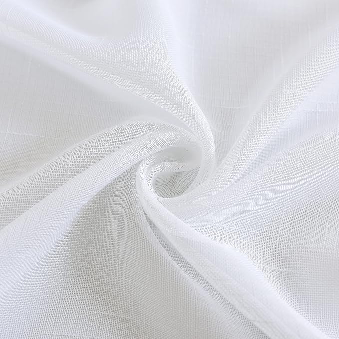 Sheer Curtains Faux Linen Semi Voile Light Filtering Drapes Pair - Image 6