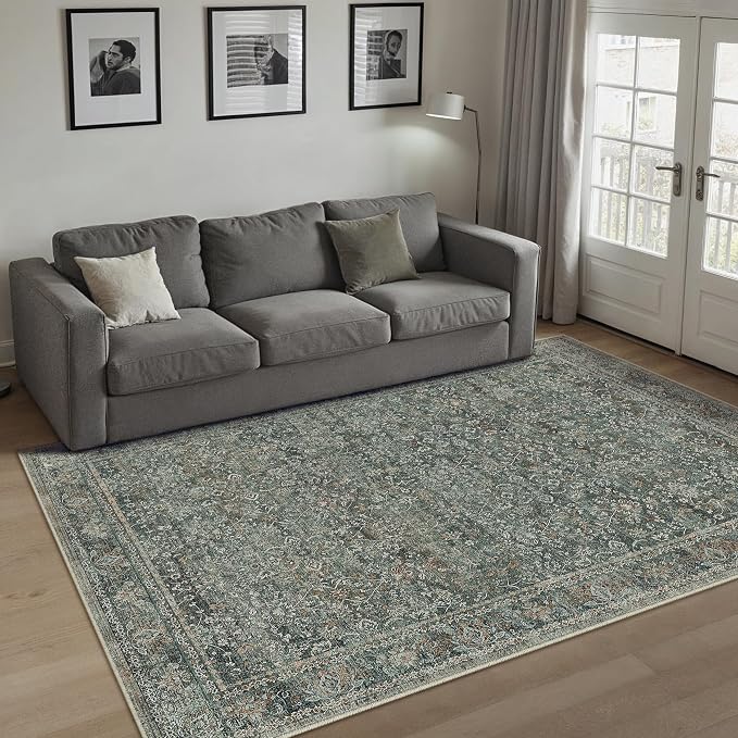 Area Rug 5x7 Gray Living Room Washable Vintage Carpet Non Slip Indoor Retro by PureCozy