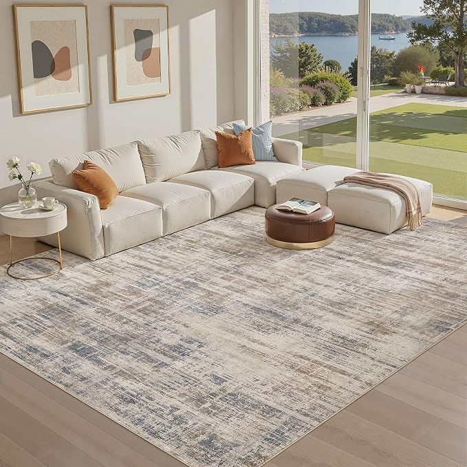Area Rug for Living Room: 9x12 Washable Neutral Abstract Modern Soft Rugs Non - Image 4
